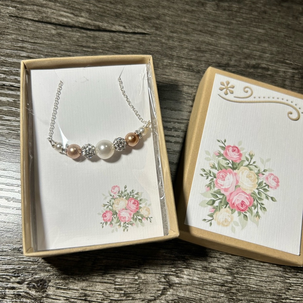 Silver Rose Gold Pearl Necklace